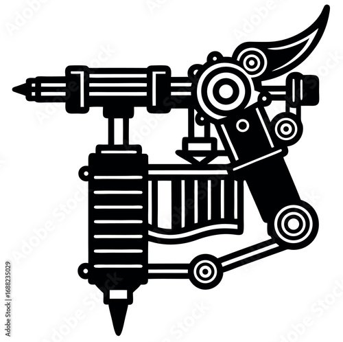 Detailed realistic tattoo machine and equipment illustration