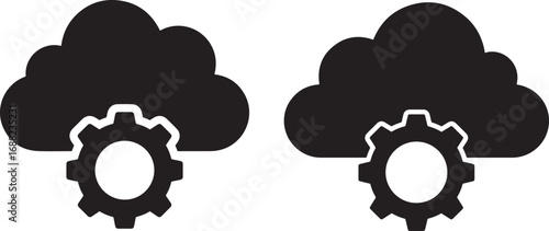 Two cloud icons with gear settings silhouette