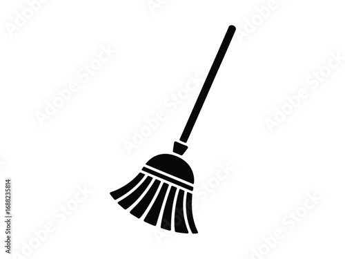A simple silhouette of a broom for cleaning and household tasks