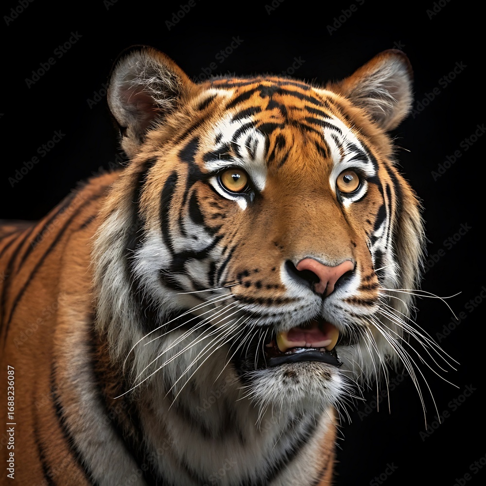 Naklejka premium Majestic tiger portrait intense gaze fierce wild animal majestic big cat powerful predator