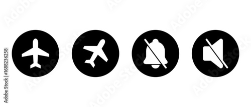 Flight mode, silent bell and mute speaker icon in black circle