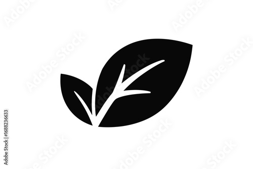 Minimalist silhouette of two leaves indicating nature and growth