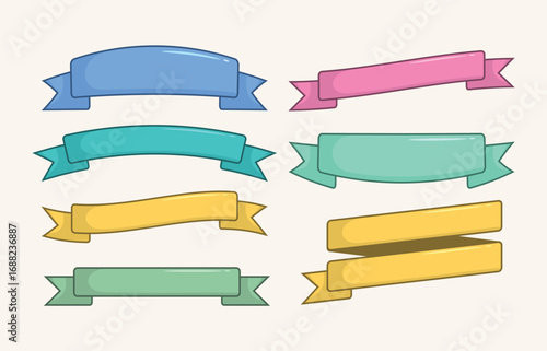 Cute pastel blank ribbon banner decorative collection