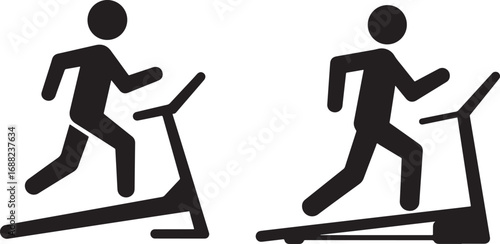 Two figures running on treadmills silhouette