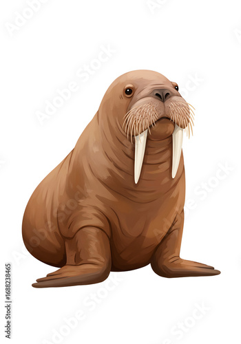 Digital illustration of a walrus with prominent tusks and whiskers png clear alpha channel cutout isolated on transparent background