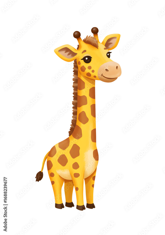 Fototapeta premium Cute Cartoon Giraffe Illustration with Glowing Effect png clear alpha channel cutout isolated on transparent background