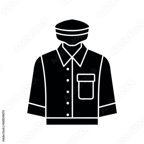 Professional uniformed individual silhouette with buttoned shirt, breast pocket and cap