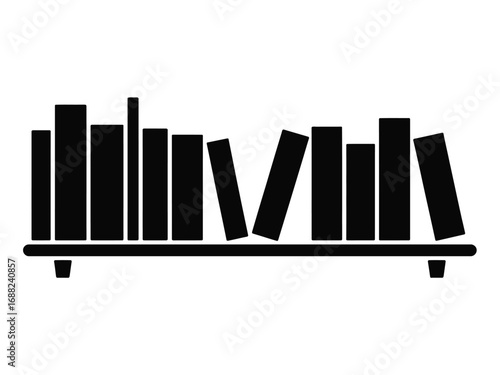 A simple silhouette of a bookshelf filled with various sized books