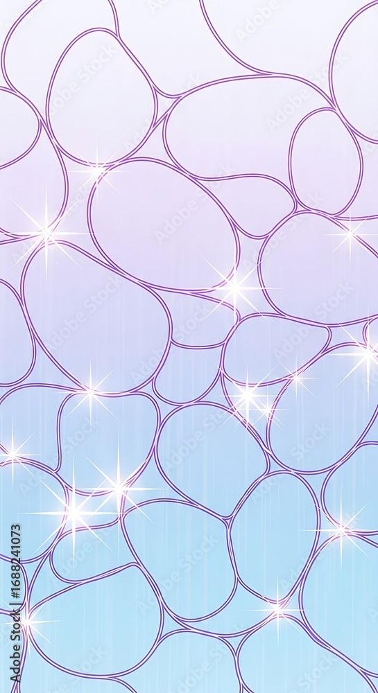 Fototapeta premium Abstract organic shapes with purple outlines and sparkling light effects pattern