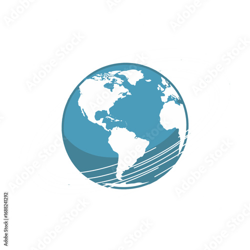 Stylized Earth Globe Graphic in Teal and White with Orbiting Lines Isolated on White Background for Cartography or Global Communications