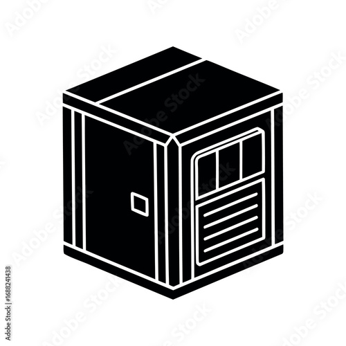Isometric black and white illustration of an electrical generator unit enclosure