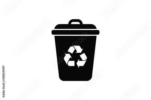 Silhouette of a recycling bin with the universal recycling symbol