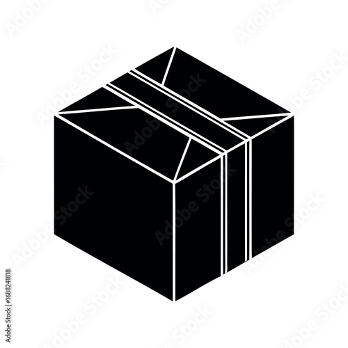 Minimalist depiction of a cardboard box package ready for shipping and delivery
