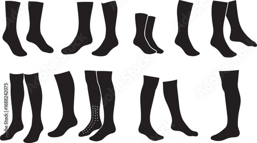 Assortment of Black Silhouette Socks and Stockings on White Background hosiery legwear