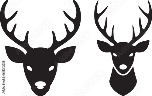 Two deer head silhouettes with antlers