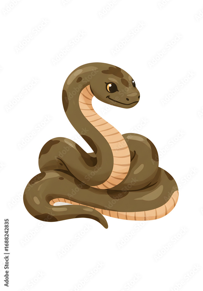 Fototapeta premium Cute Cartoon Snake Illustration - Adorable Reptile Character png clear alpha channel cutout isolated on transparent background