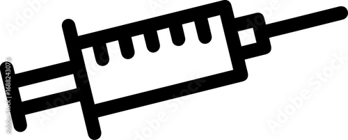 Simple syringe icon vector graphic. Black line art of a medical injection needle for vaccination, immunization, and healthcare concepts. Isolated on a white background