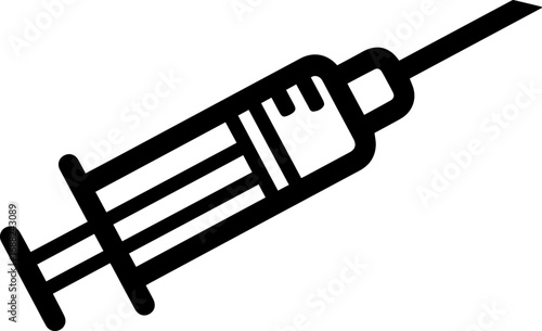 Minimalist medical syringe line art icon representing vaccination, treatment, and healthcare procedures on a white background