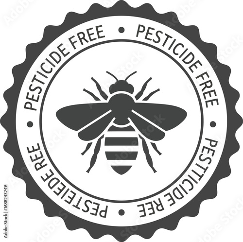 Pesticide free bee stamp badge emblem seal eco friendly natural organic label icon graphic vector