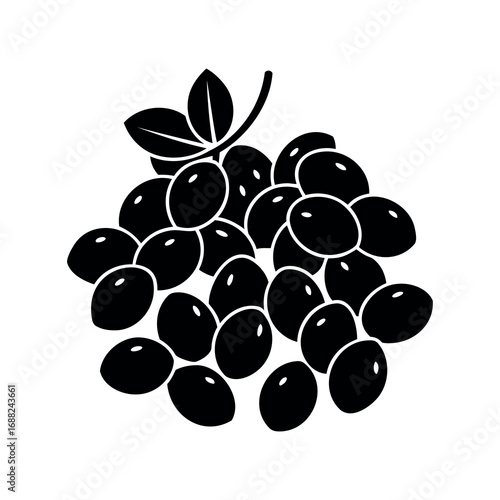 Stylized silhouette illustration of a cluster of ripe berries with leaves
