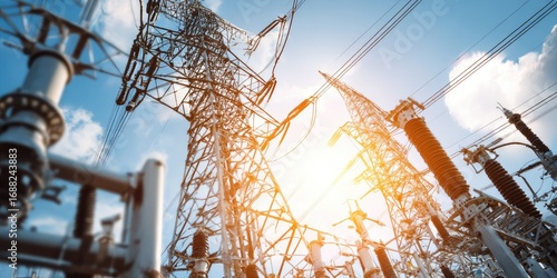 Power station infrastructure under a partly cloudy sky
