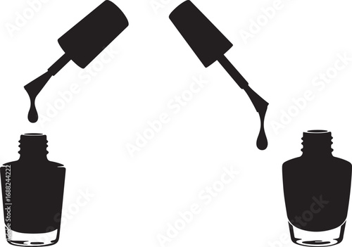 Two nail polish bottles and brushes silhouette