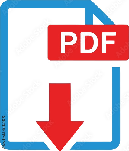Download pdf file icon with red arrow symbol for digital document transfer and online information access vector