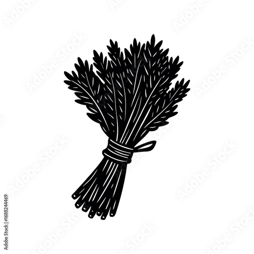 Stylized black and white illustration of a bound bundle of wheat stalks