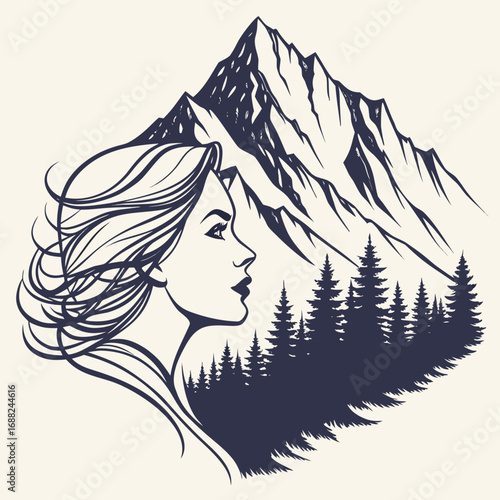 “Black and White Surreal Abstract Portrait Vector”