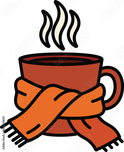 Vector icon set of World Coffee Day and autumn season. Includes coffee mugs, pumpkin spice latte, beans, café tools, latte art with fall leaves. Flat style with bold outline.