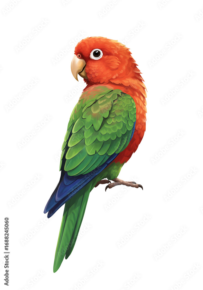 Obraz premium Vibrant Digital Painting of a Red and Green Parrot Perched on a Branch png clear alpha channel cutout isolated on transparent background