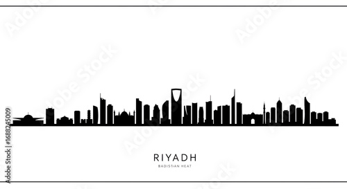 Minimalist vector illustration of the Riyadh city skyline silhouette. Panoramic cityscape of the Saudi Arabian capital in black and white for architectural or travel design