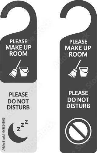 Hotel door hangers please make up room do not disturb signage service icons vector