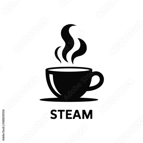 Simple silhouette of a steaming coffee cup icon for beverage design