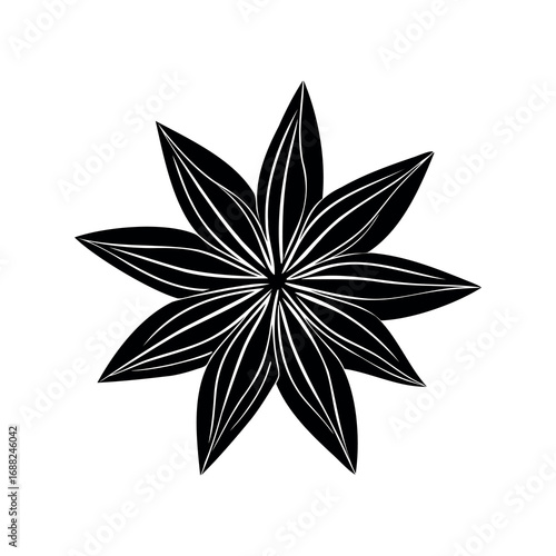 Abstract eight petal flower shape in black and white design concept