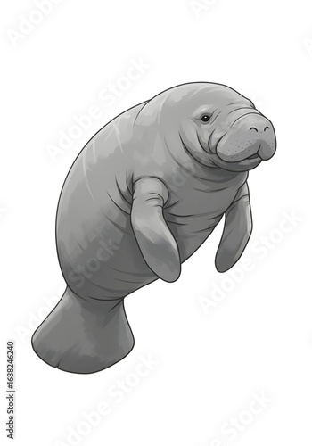 Digital Illustration of a Gentle Manatee Swimming png clear alpha channel cutout isolated on transparent background