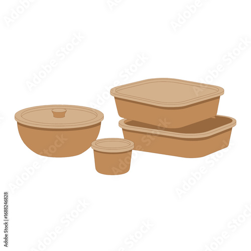 Beige Wicker Containers Stacked on White Background Round and Square Food Storage Organization Simplicity Clean Presentation