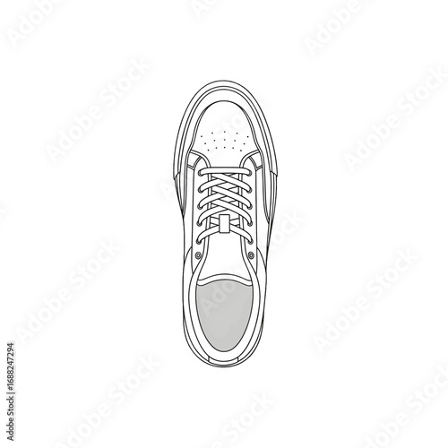 Overhead View of a White Sneaker Shoe with Laces on White Background