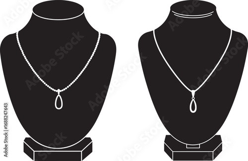 Two black necklace display busts silhouette
