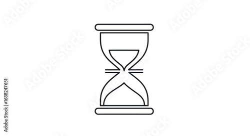 Simple black and white line art icon of an hourglass with falling sand.