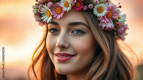 Beautiful young woman with a flower crown