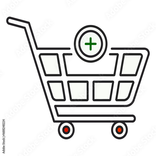 Shopping cart with add button isolated on transparent background