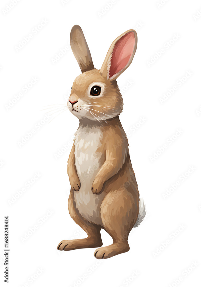 Obraz premium Cute Brown Rabbit Standing on Hind Legs, Digital Painting png clear alpha channel cutout isolated on transparent background