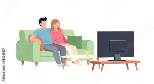 A couple sits on a couch watching television together, relaxed and enjoying their time.