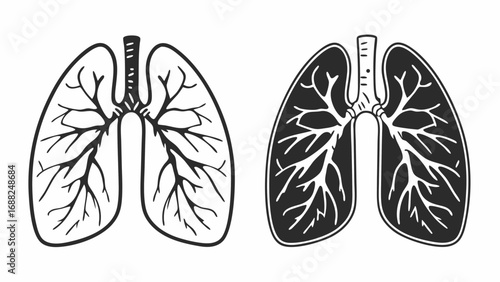 Anatomical illustration of lungs, showing a light and dark representation of the same organ.