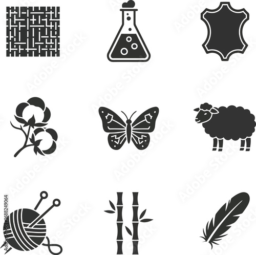Natural materials icons set icons of raw materials for textiles and crafts for design projects vector