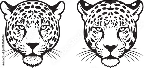 Two detailed leopard head silhouettes silhouette