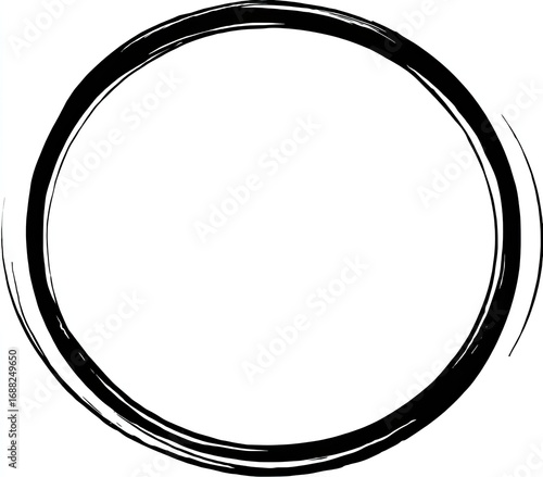 A circular, black brushstroke frame on a white background