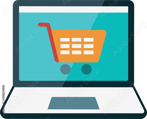Shopping cart on laptop screen. E-business, Online shopping concept vector for black Friday