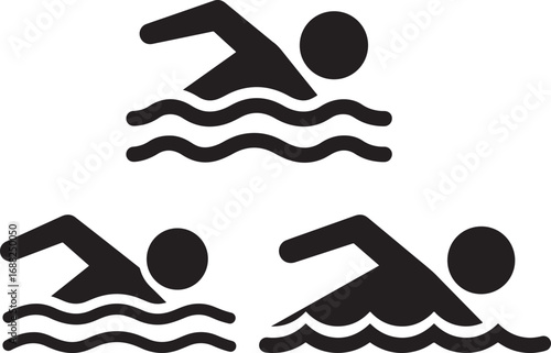Three swimmers in water silhouette